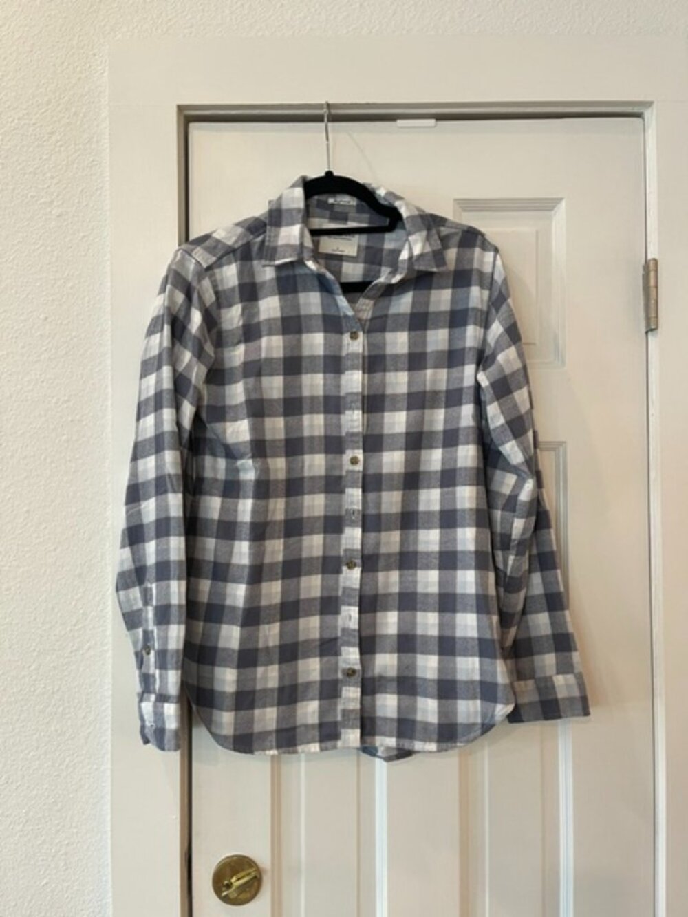Abercrombie & Fitch Blue Grey Buffalo Plaid Soft Flannel Boyfriend Shirt S EUC